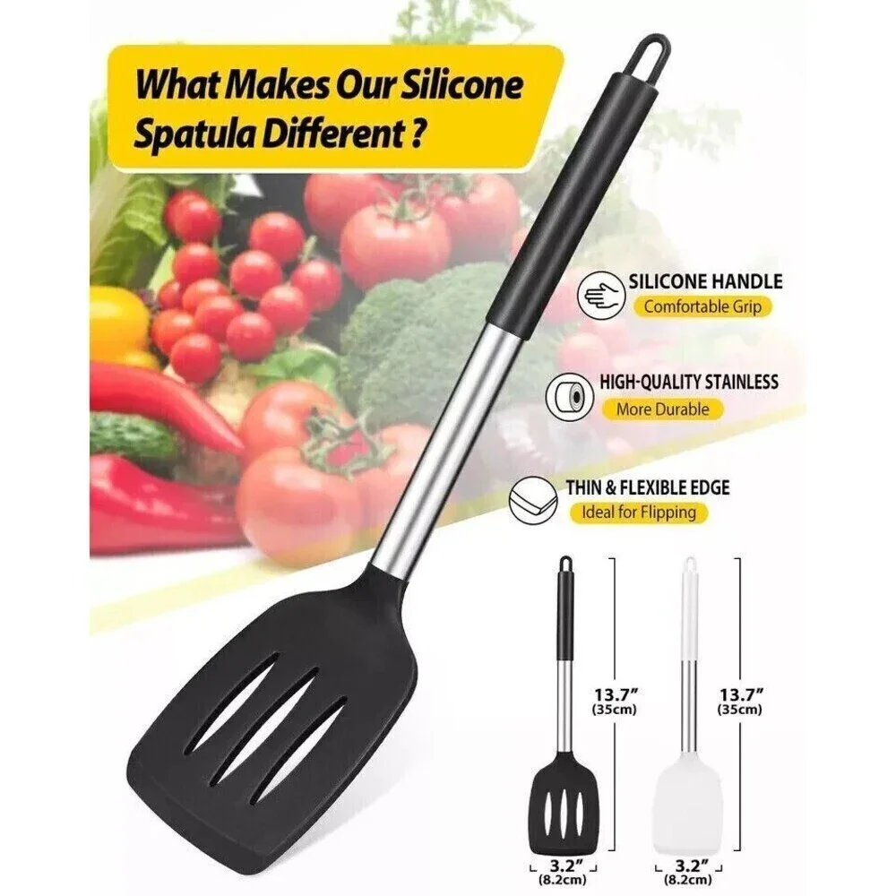 Pack of‎ 2 Silicone Solid Turner,Non Stick Slotted Kitchen Spatulas BundlePro